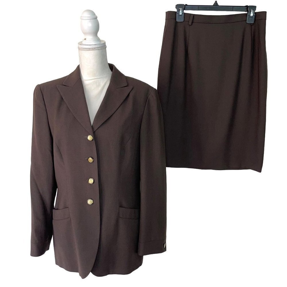 Mondi Womens Skirt Suit Brown Size Medium Vintage Wool Viscose Blend Lined Zip